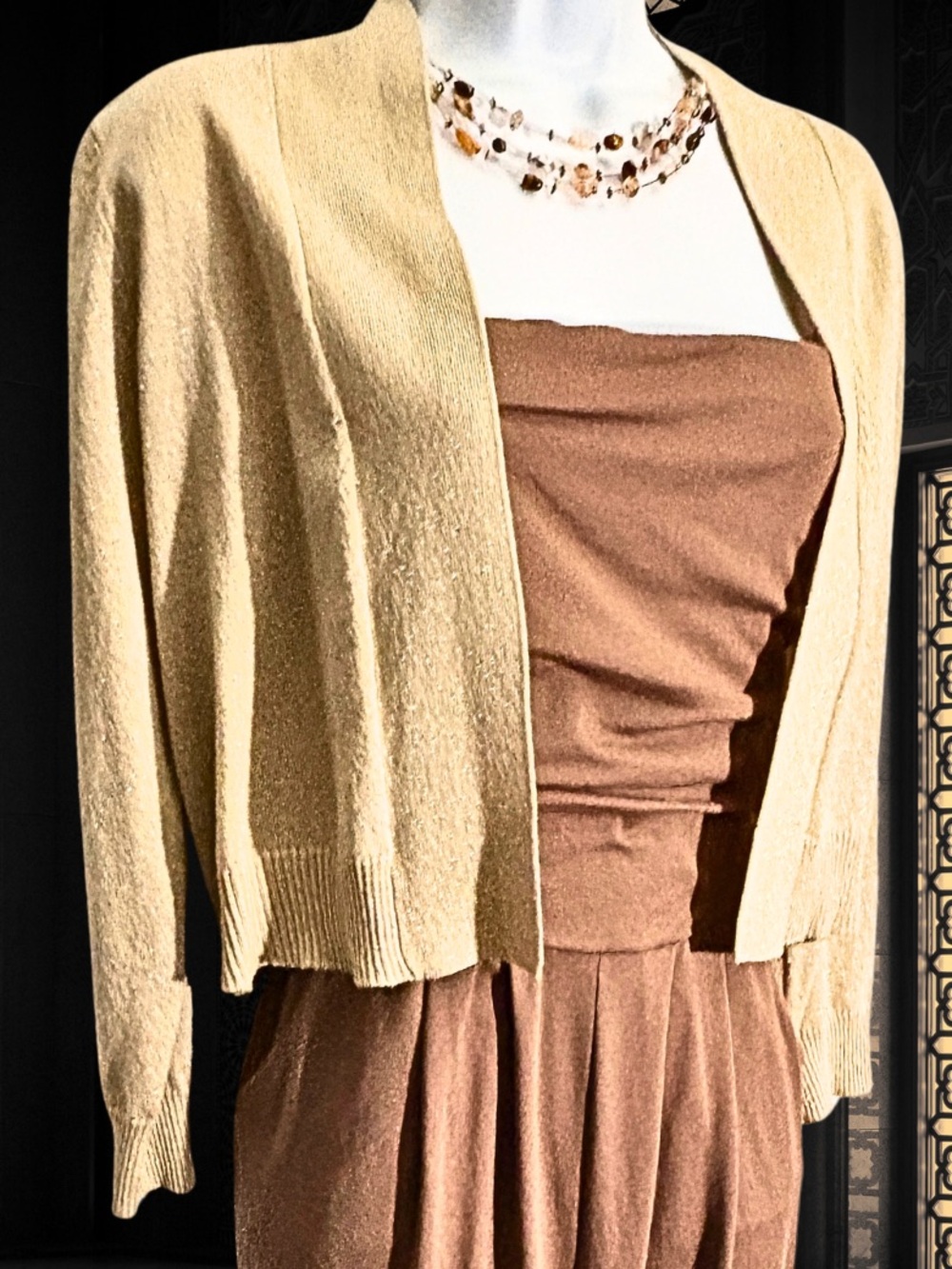 CALVIN KLEIN SHRUG Homecoming Cardigan Gold Sparkly Metallic Y2K Cropped SZ M